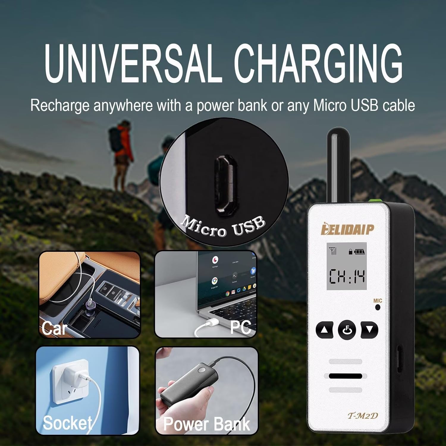 T-M2D Mini Walkie Talkies with LCD Display,Portable FM Transceiver,Rechargeable 1100mAh,128 Channels Small Two Way Radios for Hotel,Retail,Hospital,Hiking,Outdoor Sport,Tourism,White 2 Pack