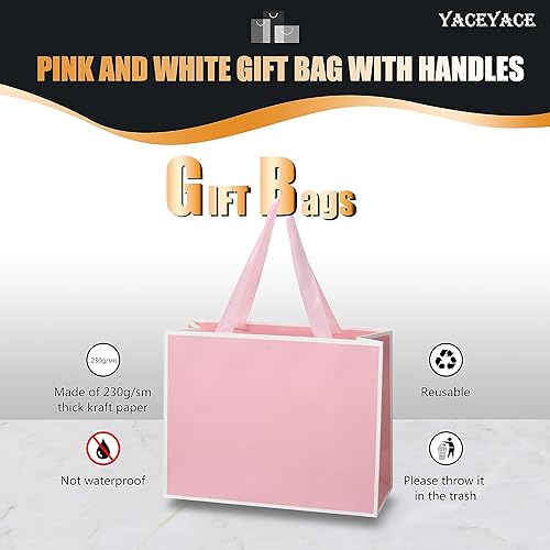 Miniatura 5 de YACEYACE - Bolsas de regalo rosas a granel de 10.5 x 4.25 x 8 pulgadas, bolsas de regalo rosas medianas con asas de cinta, bolsas de regalo rosas