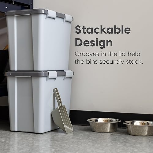 Miniatura 4 de IRIS USA Contenedor apilable de almacenamiento de alimentos para perros con cuchara de 2 tazas, 4 cierres seguros, se adapta a hasta 30 libras