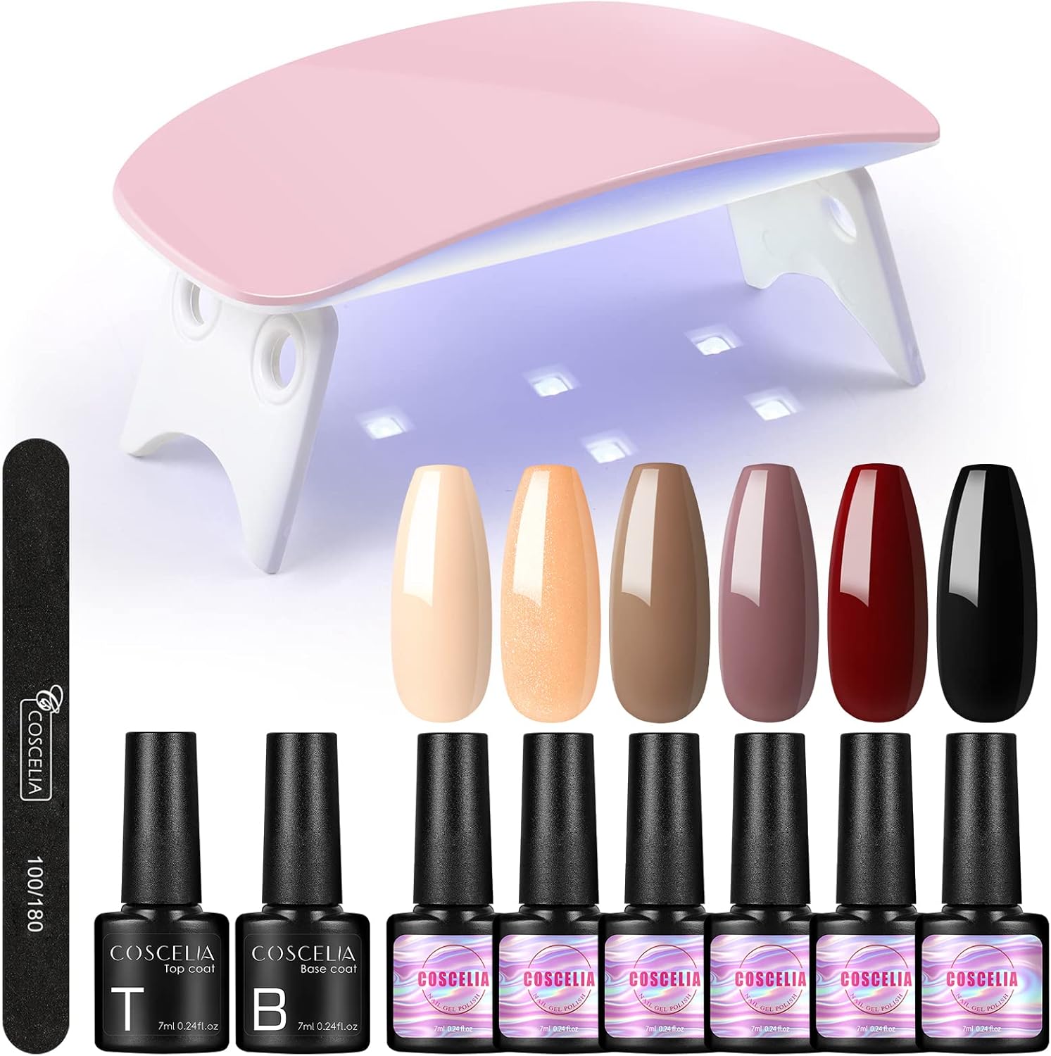 COSCELIA Gel Nail Polish Starter Kit with Nail Lamp,6Pcs Brown Black
