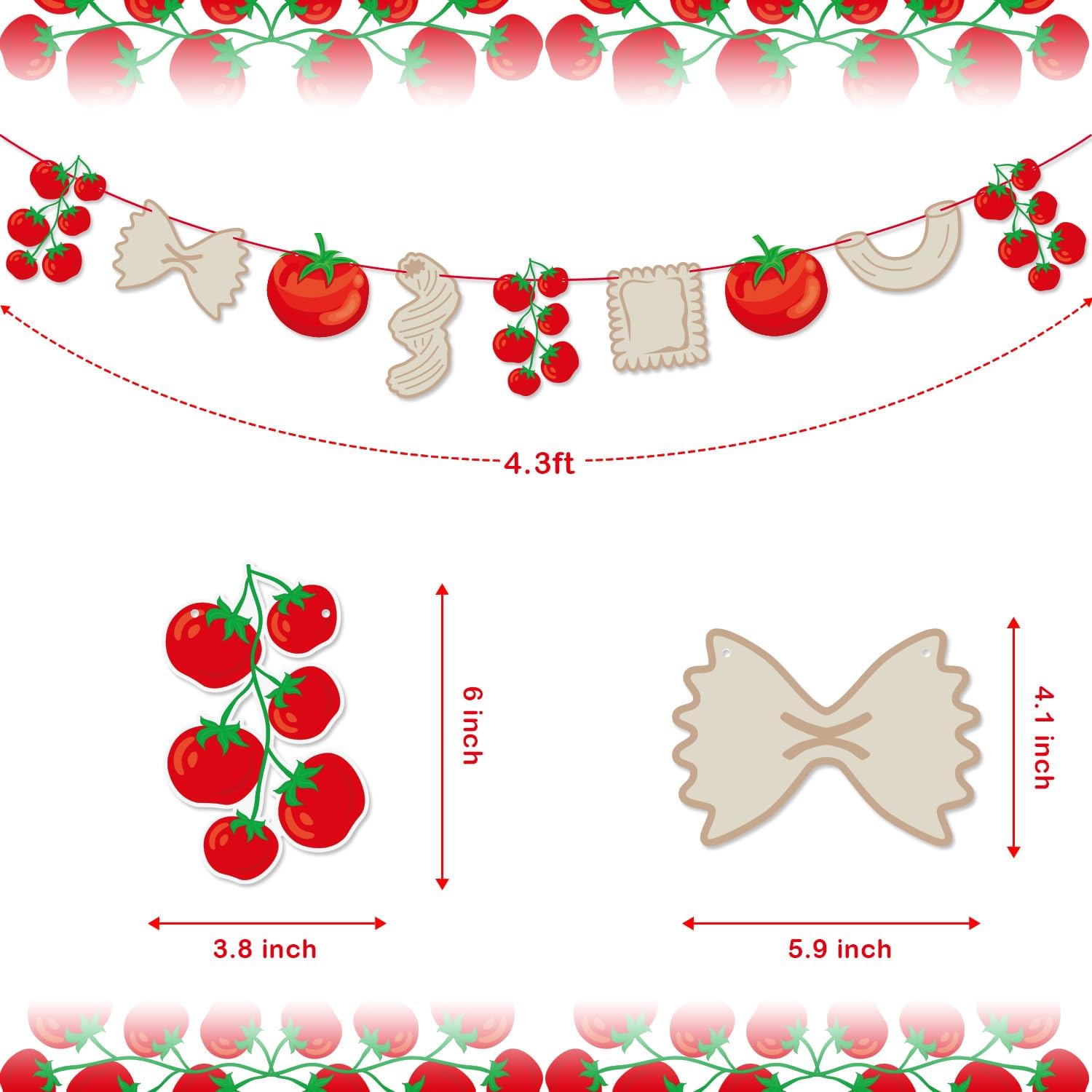 Pasta Tomato Garland Banner for Italian Pasta Noodle Themed Birthday Party Baby Shower Decorations