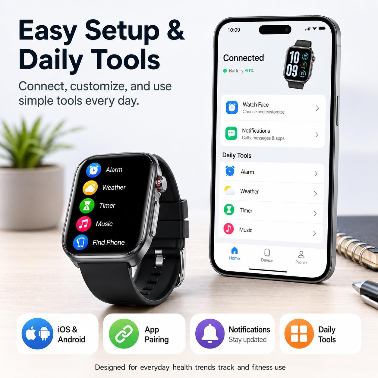 Advanced Smart Watch for Men Women - 2.04" HD Health Smart Watches with Answer/Make Call, 24H Heart Rate Monitor Smartwatch for iOS/Android