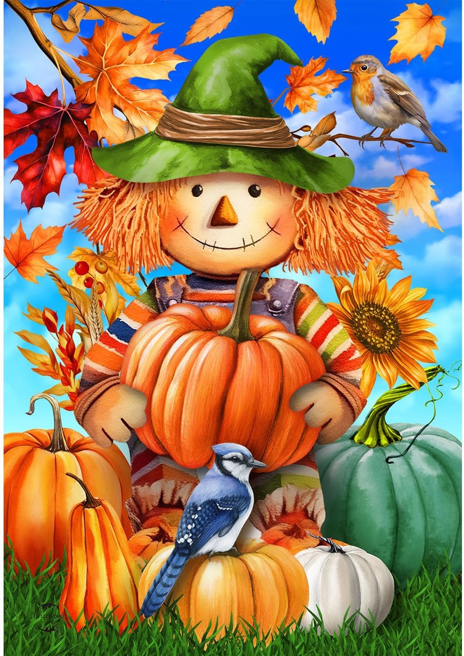 Welcome Fall Scarecrow Burlap Fall House Flag Autumn 28" x 40" Briarwood Lane