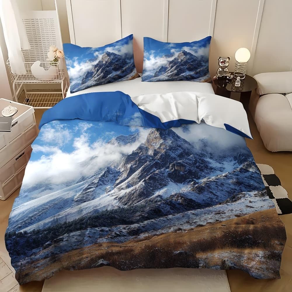 Paesaggio Di Praterie Montane Innevate Copripiumino 2 Persona con Cerniera 240x220 cm Paesaggio Set Biancheria da Letto in Microfibra, Lavabile in Lavatrice, per Bambini, Adolescenti e Adulti