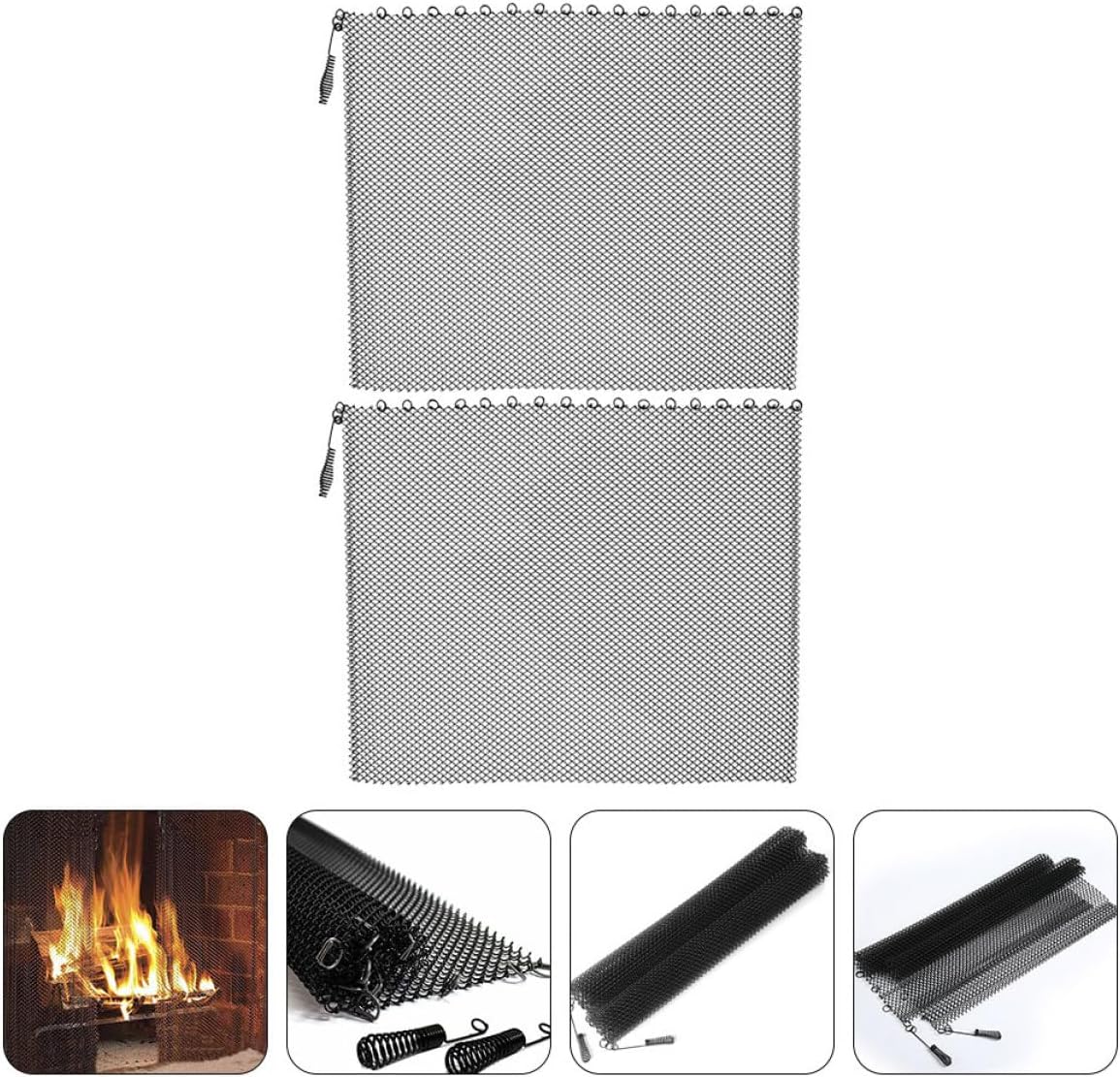 Wakauto 2pcs Fireplace Mesh Screen Curtain Xin Heat-Resistant Iron Mesh Spark Guard with Handles Hearth Accessory for Fire Safety and Ash Protection