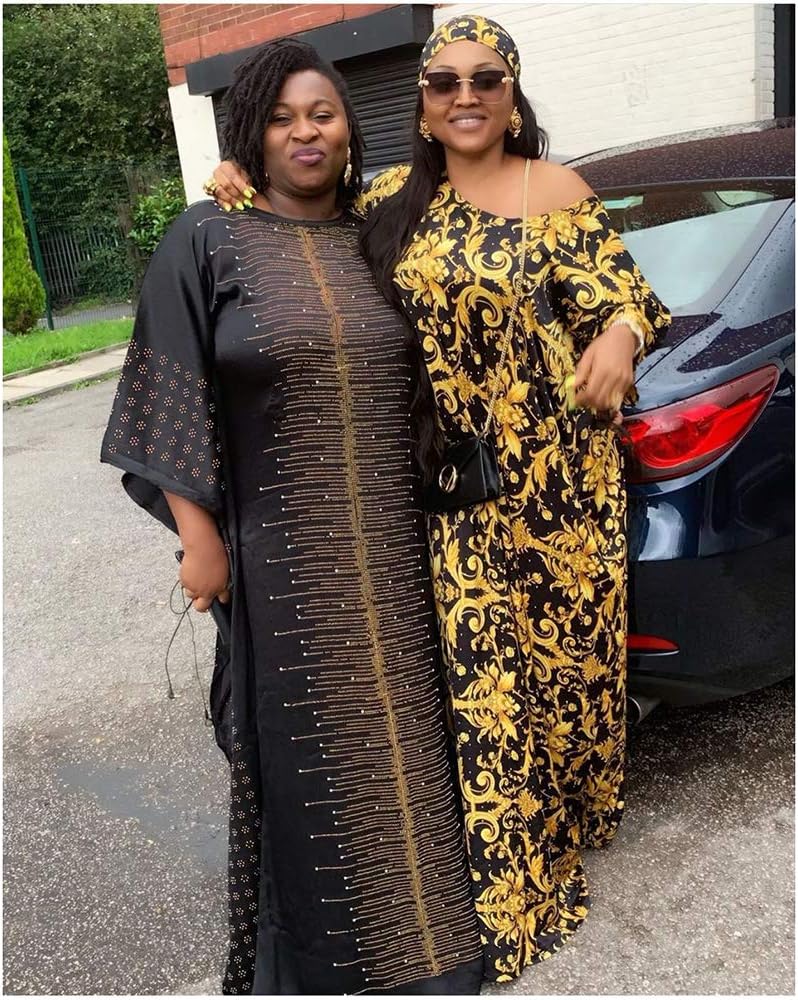 HD African Dresses for Women Fashion Beading Rhinestone Kaftan Maxi Dress - Image 6