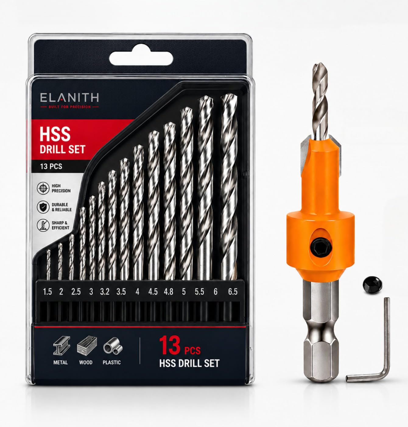 13 Pcs HSS Drill Bit Set with Countersink Drill Bit | Drill Bits for Metal Wood Plastic | 1.5mm–6.5mm Steel Drill Bit | 3.2x8mm Counter Bit | Combo Drill Bit Set Box-picture-16