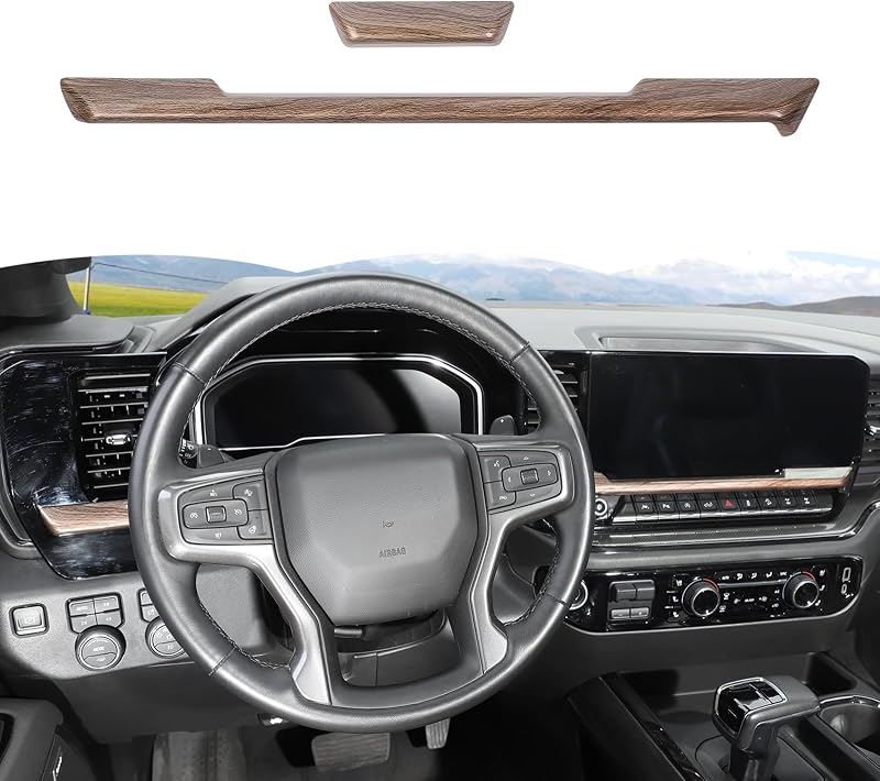 Capa de acabamento para painel de controle central RT-TCZ em ABS com efeito madeira compatível com Chevy Silverado e GMC Sierra 1500, 2500 e 3500 2022–2025 – 2 peças