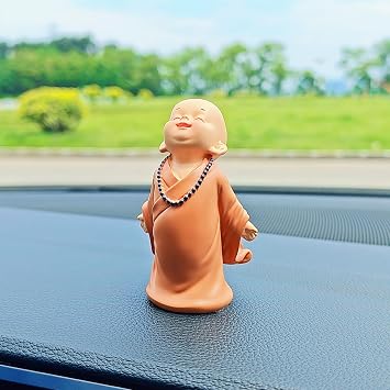 Small Buddha Car Dashboard Decorations, Cute Maitreya Buddha Car Dash Decor, Feng Shui Ornament Bring Positive Energy and Good Luck, Dashboard Accessories Little Monk- Open Hands