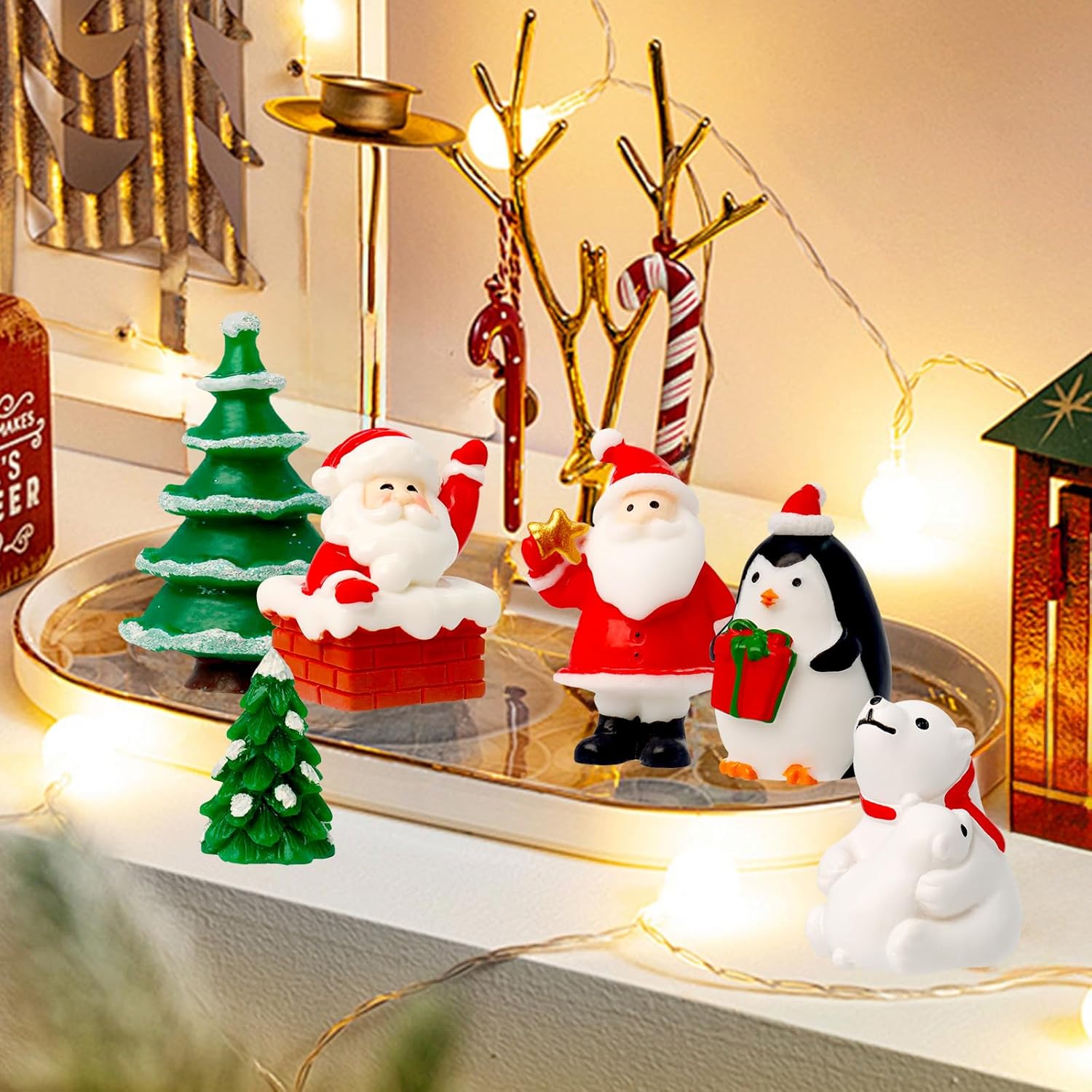 Bbiamsleep 40 Pcs Mini Resin Christmas Figures Miniature Christmas Figurines Xmas Miniature Ornaments Snow Globe Figurines for Fairy Garden Xmas Snow Globes Village Decor - Image 7