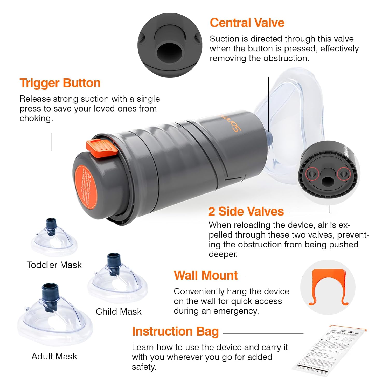 Sonmol Automatic Choking Rescue device with 3 size masks | Anti Choking device for children's adults | Portable first aid kit | Emergency Kit Heimlich Maneuvement Equipment Sonmol Automatic Choking Rescue device with 3 size masks | Anti Choking device for children's adults | Portable first aid kit | Emergency Kit Heimlich Maneuvement Equipment