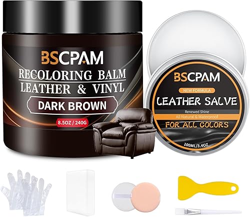 Miniatura 15 de Bálsamo recolorante de cuero marrón medio, restaurador de color de cuero de 12 oz para sofás, kit de reparación de cuero para muebles, tinte