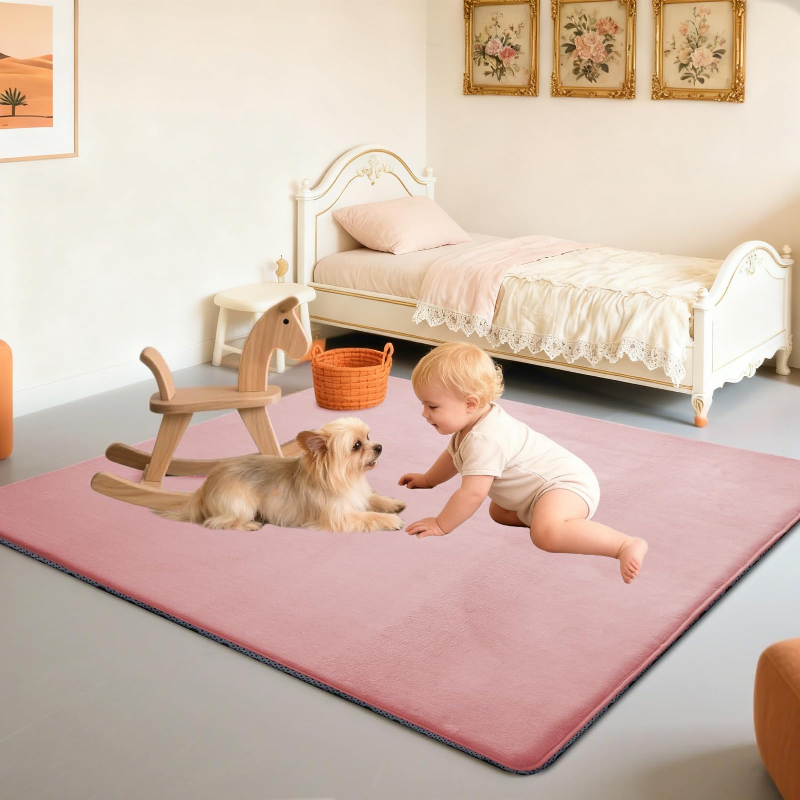 3CM Dicker Spielteppich Krabbelmatte Baby Spielmatte, Teppich Kinderzimmer mit Memory-Schaum Rutschfester Entwurf für Kinderzimmer und Schlafzimmer 140 x 250 cm Rosa