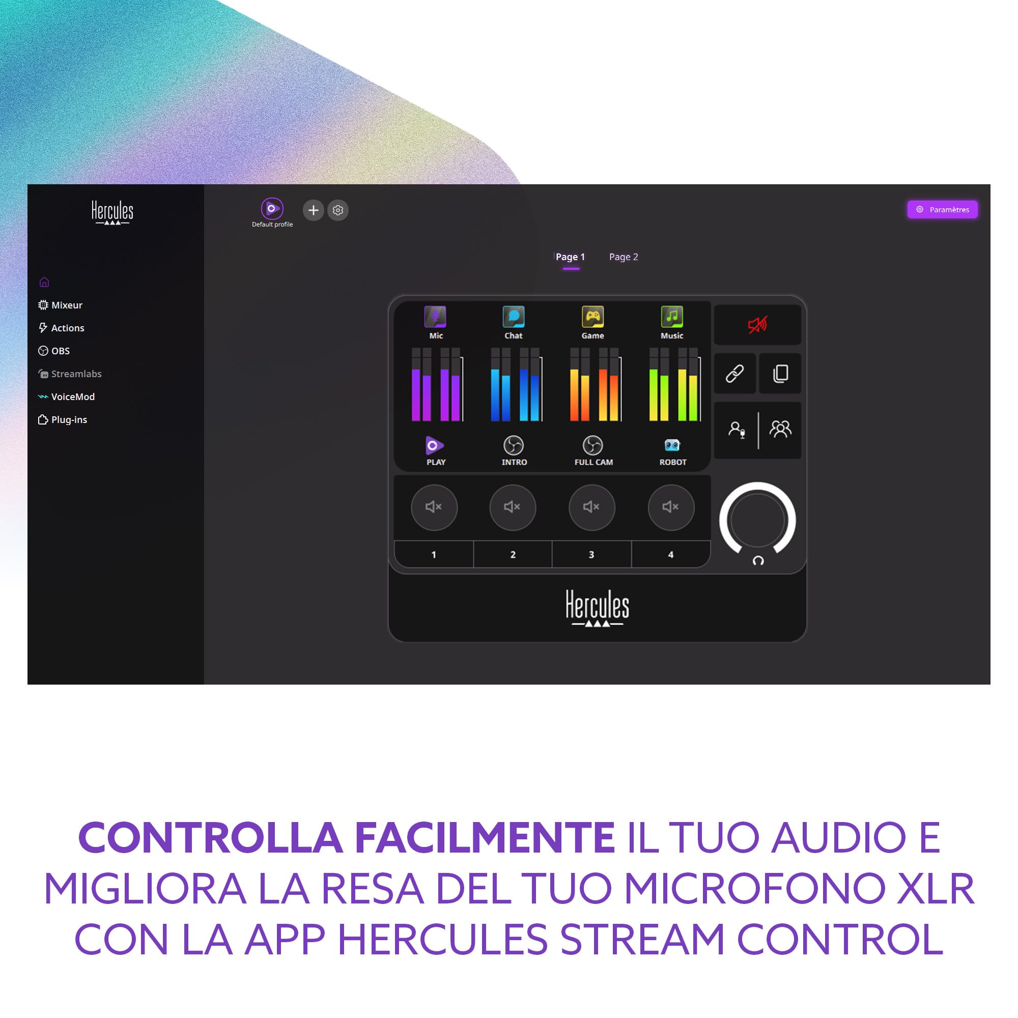 Hercules Stream Essentials Kit - Stream 200 + microfono XLR | Controller Stream 200 XLR con LCD 4,3 pollici, submix Creator/Audience, microfono XLR HXD-700, Voicemod Pro