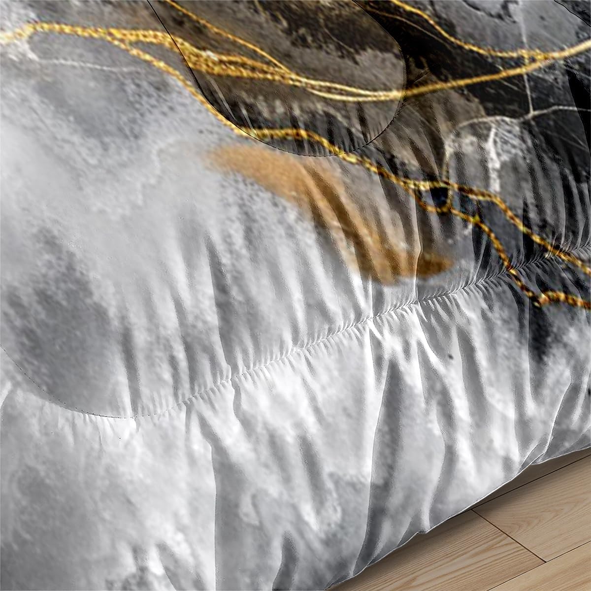 CCoutueChen Black Grey Marble Comforter Set King Size Gold Glitter Marbling Bedding for Kids Teens Adult Bedroom Watercolor Grey Bedding Comforter Sets Modern Marble Aesthetic Down Comforter