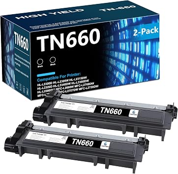 TN660 Black High Yield Toner Cartridge 2-Pack - Replacement for Brother TN660 Toner Cartridge for HL-L2300D HL-L2305W HL-L2315DW HL-L2320D HL-L2340DW HL-L2360DW HL-L2380DW MFC-L2680W Printer