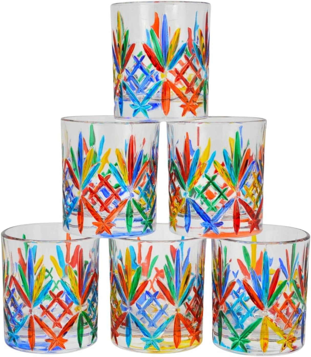 Italian Crystal Shot Glasses, Set of 6, 2 oz Glasses, Melodia Collection, Small Whiskey Shot Glass for Vodka, Tequila, Espresso, Spirits & Liquors, Hand-painted, Made In Italy