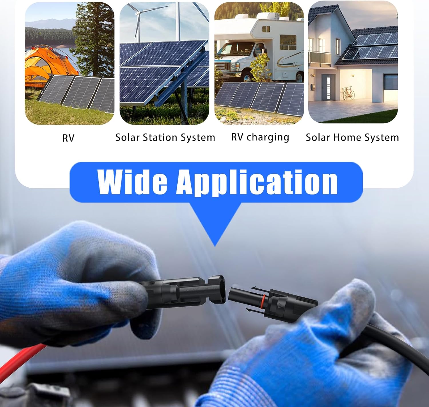 12AWG Solar Extension Cable (10FT Black & 10Ft Red) with Male to Female Solar Connectors Pure Copper Extension Cord, 10 Feet Solar Cable