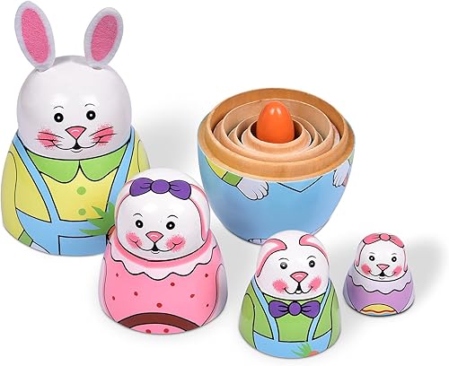 Miniatura 8 de Muñecas anidables, 5 muñecas rusas de 6 pulgadas de alto, Matryoshka hechas a mano para niños, juguetes apilables de madera para Navidad, hogar,