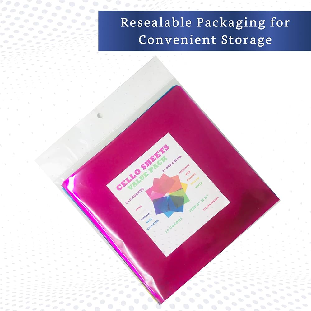 Pack De 48 Hojas De Celofán A4 Sin ácido - Colores Surtidos, Para Manualidades Y Scrapbooking | Diamante Crafts