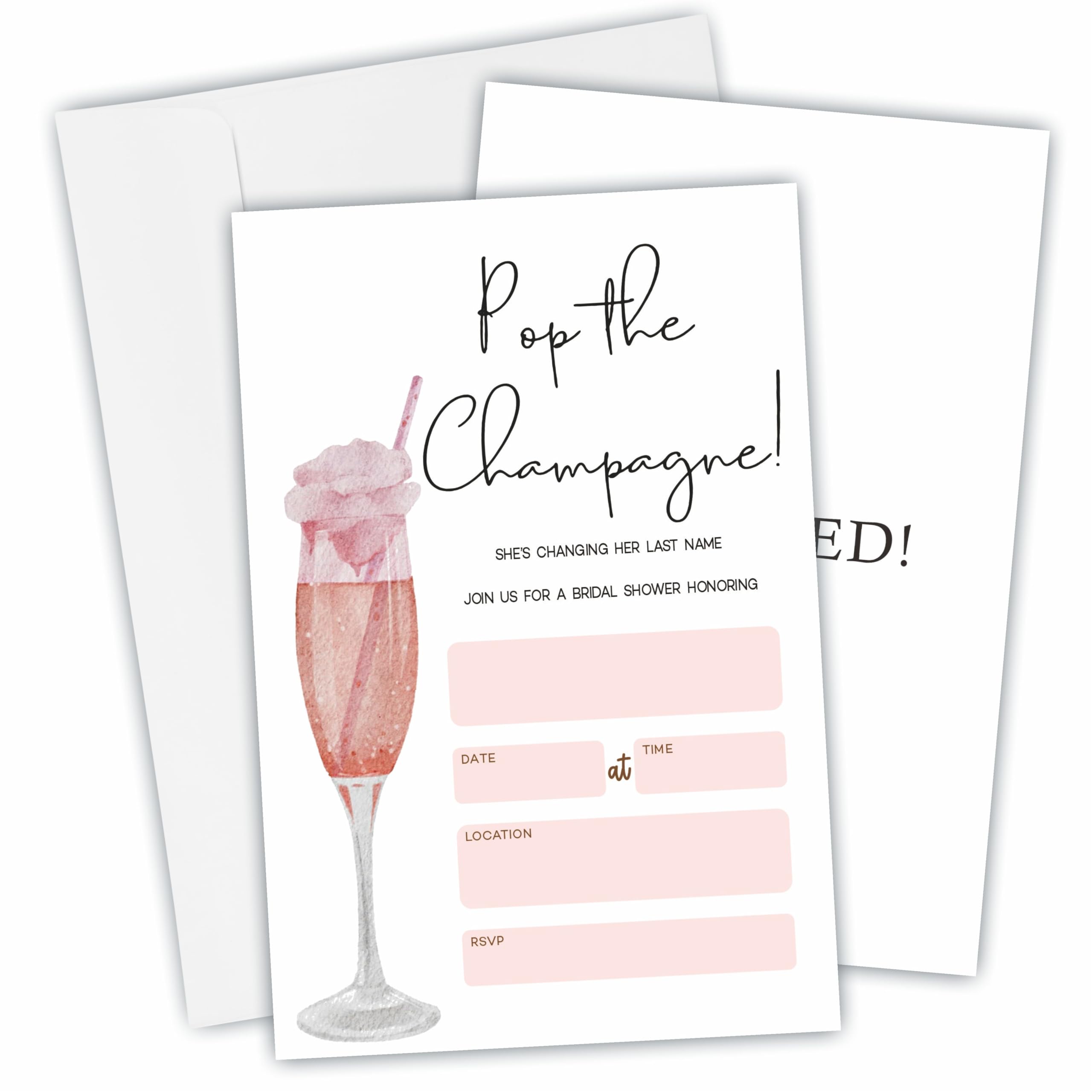 DYIRBIIY25 Bridal Shower Invitation With Envelopes - Pop The Champagne! - Fill In Style Invitations For New Couples, Mr And Mrs, Newlyweds Invites, Party Favor & Supplies - A10