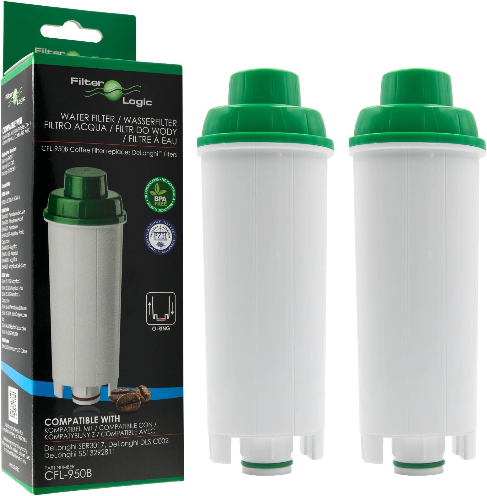 CFL-950B | 2 Pack - Water Filter Softener Compatible with Delonghi DLS C002 DLSC002 Filter Cartridge for Coffee Maker Machines