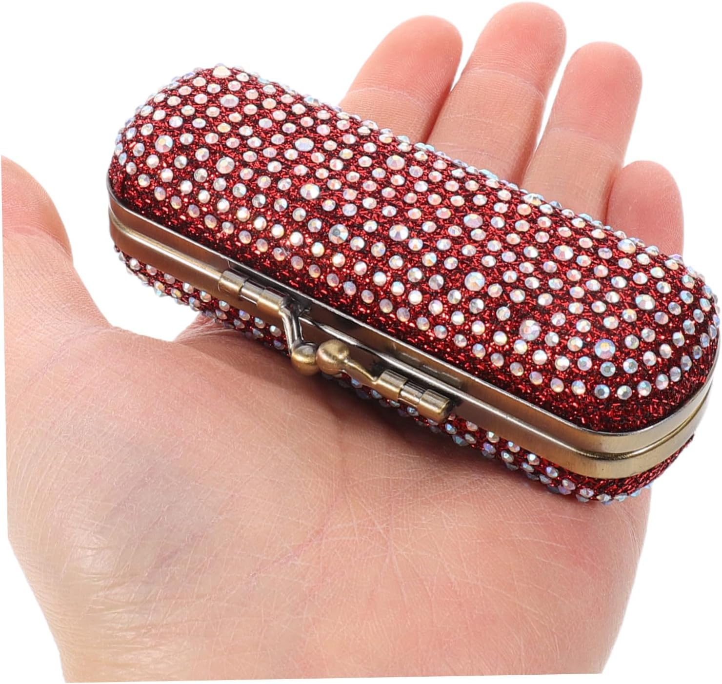 Kichvoe Rhinestone Lipstick Protective Case with Mirror, Compact Red Metal image 4