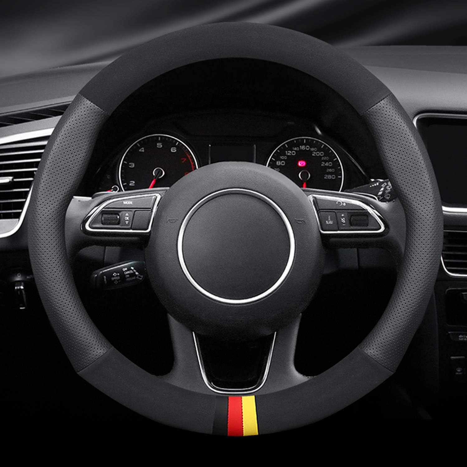 Ergocar Sport Microfiber Leather & PU Leather Car Steering Wheel Cover Non-Slip Car Steering Wheel Protector Universal for Diameter 38cm(15")