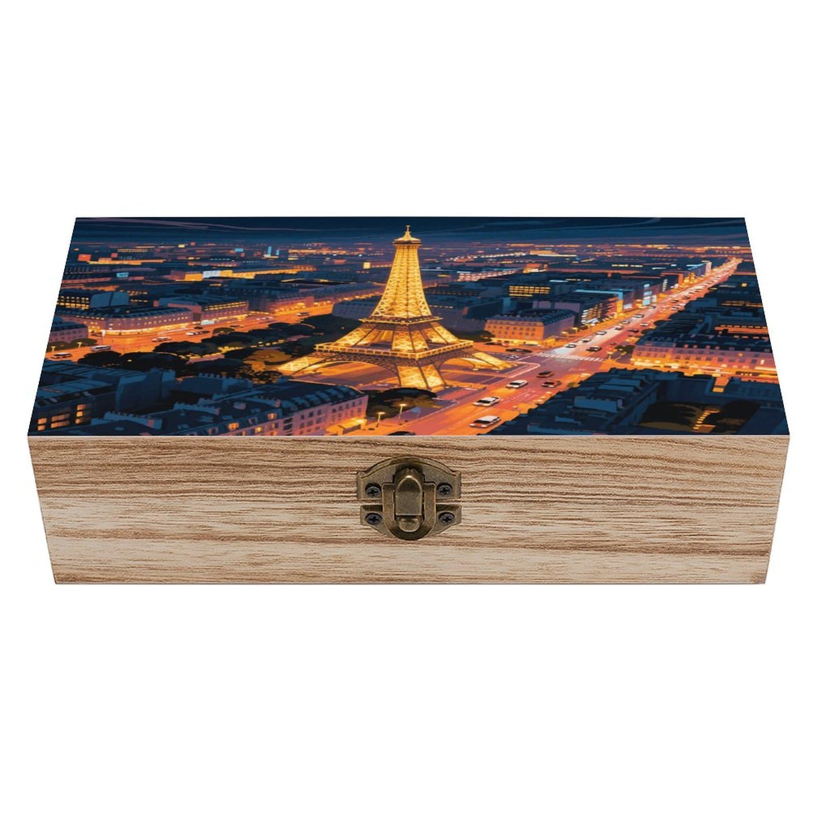 VstaDank Eiffel Tower Wooden Storage Box Decorative Jewelry Case with Lids Exquisite Wood Box Letters Gifts Acacia Wood Boxes Fashion Wooden Keepsake Boxes for Men Women