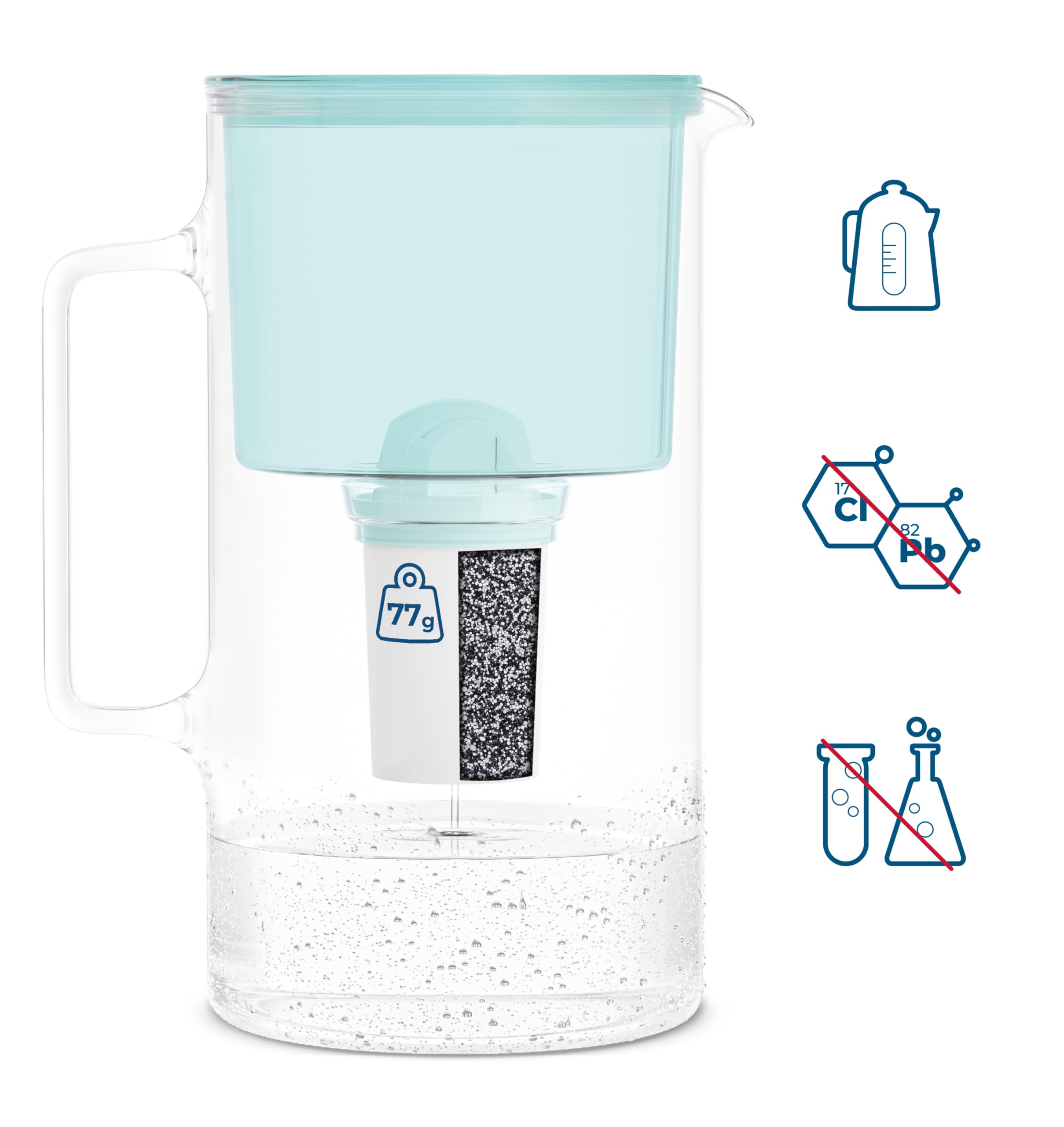 Wessper Glazen Waterfilter-Karaf 3L | Vervanging voor Aquaphor Standard, Brita Classic, Dafi Classic filter | voor Vermindering Chloor, kalkaanslag | Bevat Waterfilterkan Waterfilterpatroon – Mint