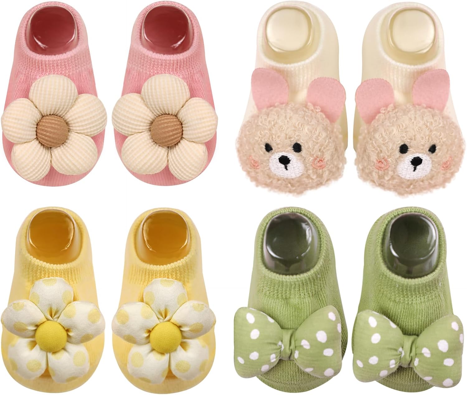 4 Pairs Baby Girl Socks,Flower Non Slip Socks for Newborn Preemie Infant Cute Princess Dress Ankle Sock