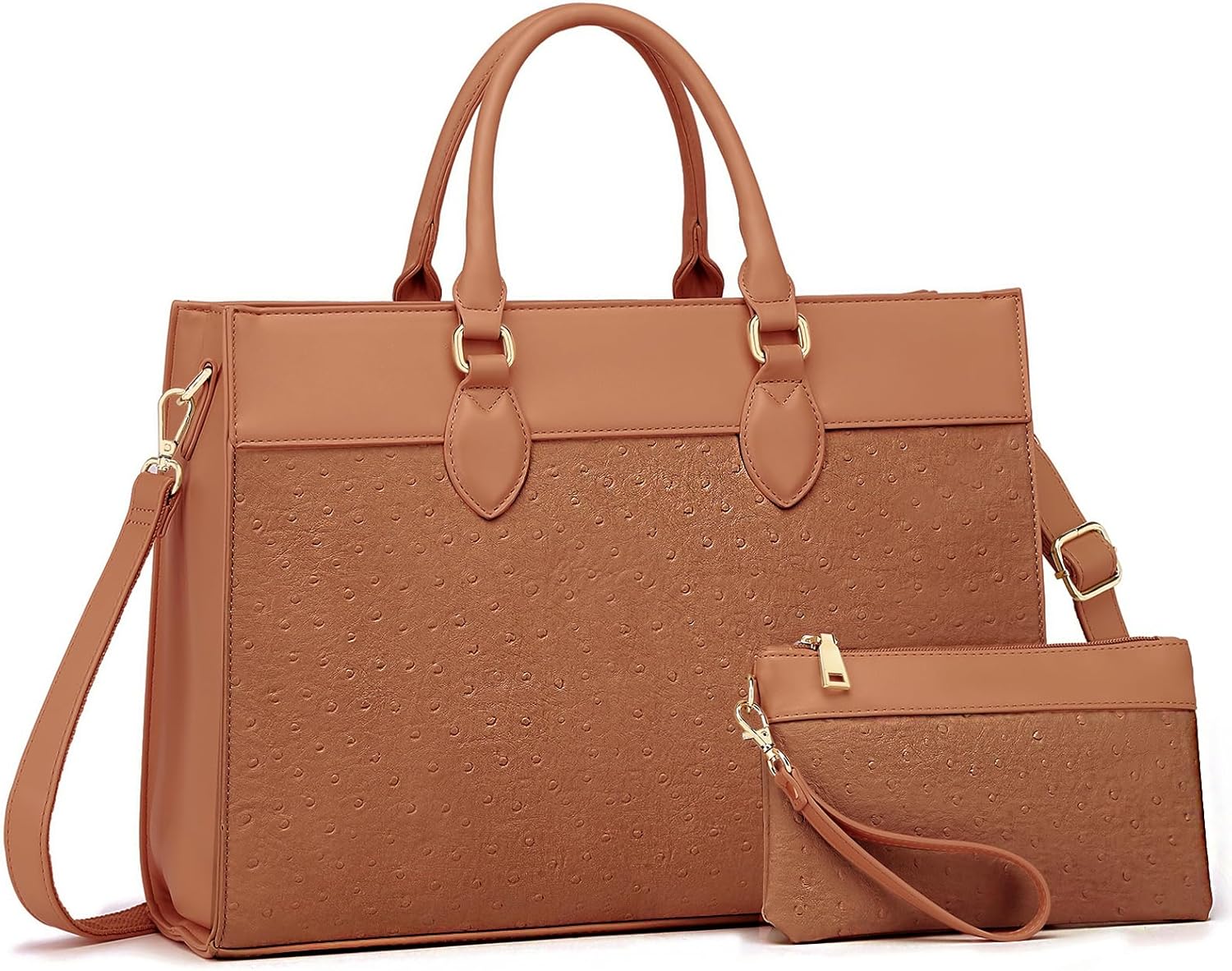 BOLOSTA Laptop Bag for Women 15.6 inch Work Tote Bags for Women Large Waterproof Leather Computer Bag with Clutch Purse