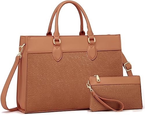 Vista 8 de BOLOSTA Bolsa para laptop para mujer, bolsa de trabajo de 15.6 pulgadas para mujer, bolsa grande de cuero impermeable para computadora con bolso
