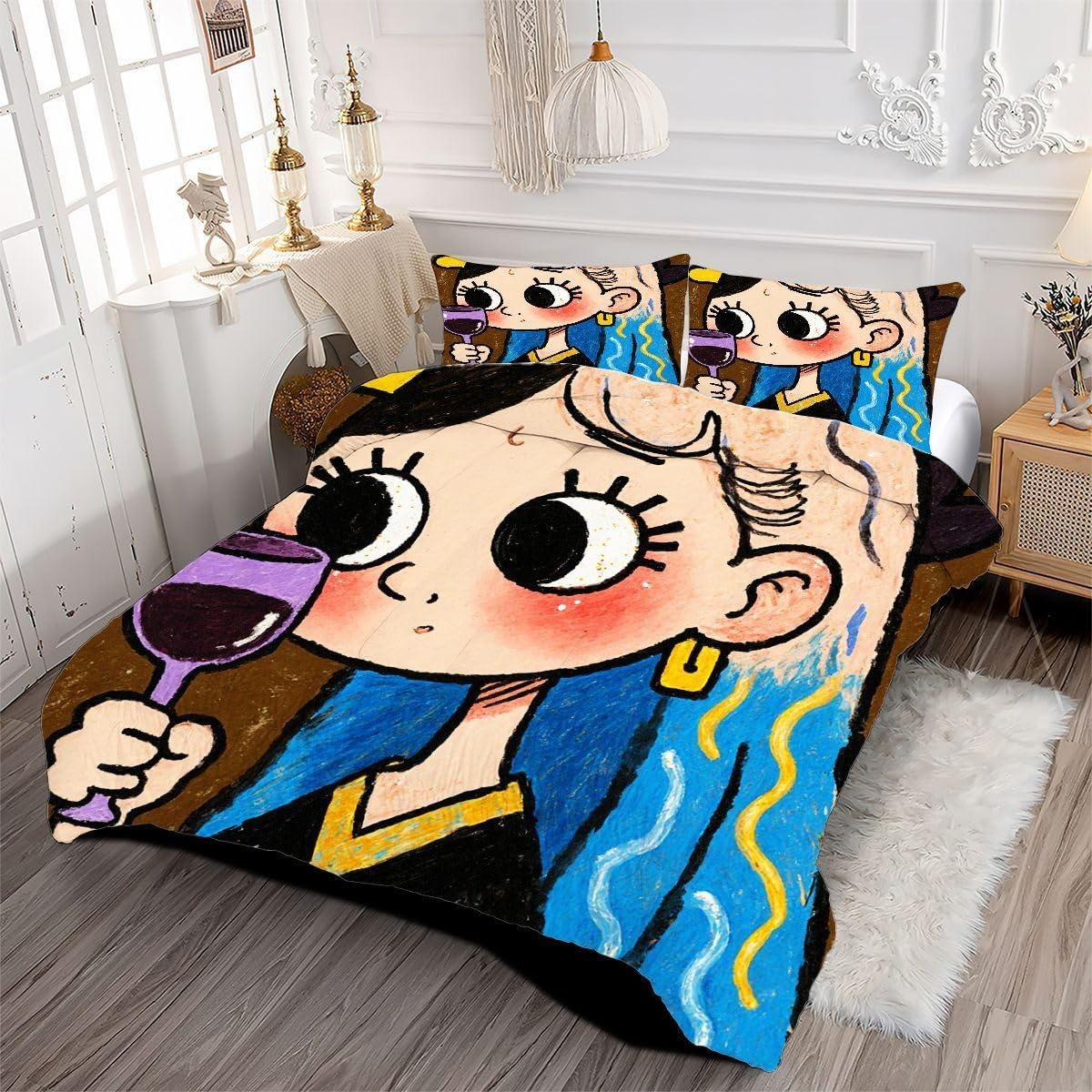 Edredón King Size Estampado 3D | Chica Dibujo Animado Amarillo, Nórdico Máximo Confort para Camas Grandes, Lavable, Reversible, Incluye 2 Fundas de Almohada 50x75 cm_A16974
