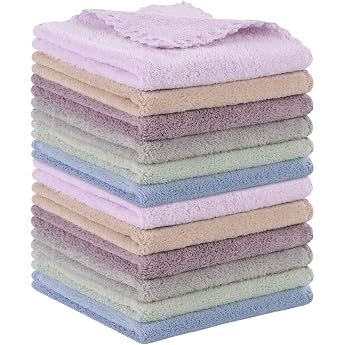 SUNLAND 12 Pack Microfibre Make-Up Cloths Reusable Makeup Remover Cloth Washable Face Wipes Multicoloured 30 x 30 cm