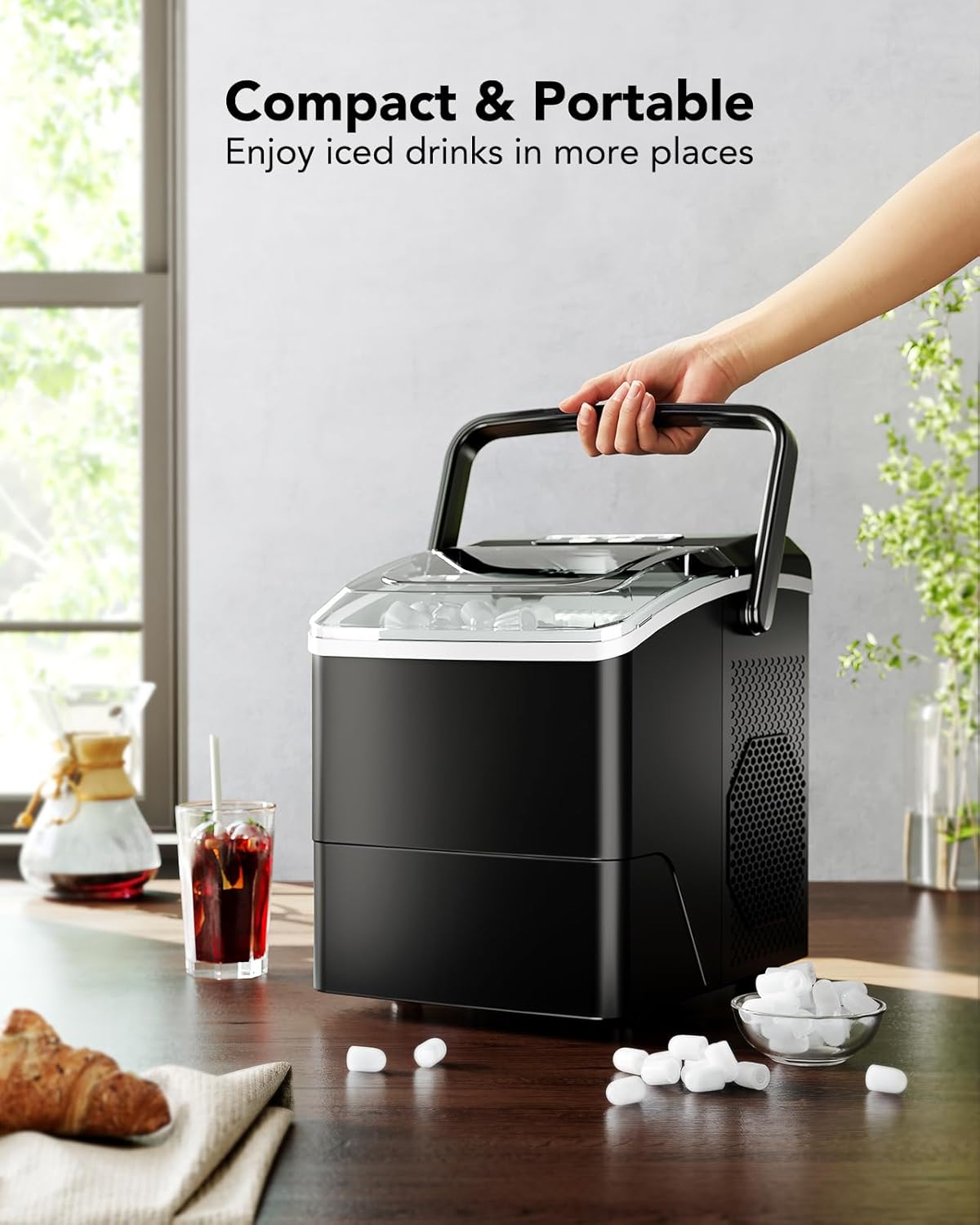 Ice Makers Countertop - Ice Maker Machine 6 Mins 9 Bullet Ice, 26 Lbs/24 Hrs, Portable Countertop Ice Maker with Self Cleaning Function, Ice Maker for Home/Kitchen/Party, Black