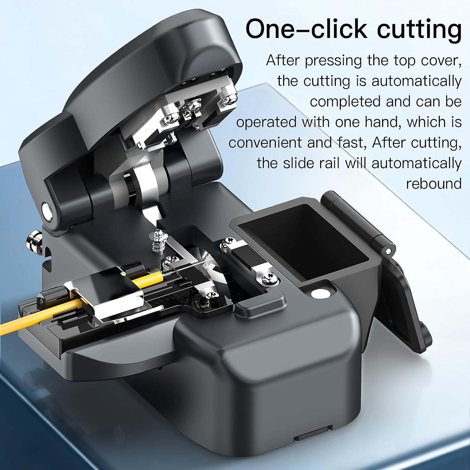 VD-1 High Precision Fiber Optic Cleaver Hot Melt/Cold Joint One-Step Fiber Cleaver, Suitable for 0.25mm Bare Fiber/0.9mm Tail Fiber/2.5-3.0mm Tap Cables, With Detachable Waste Fiber Box