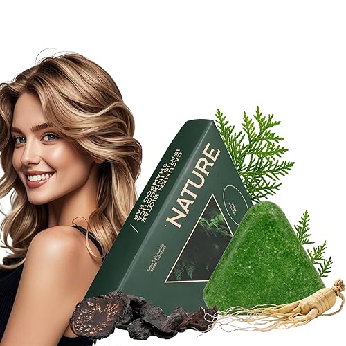 Nature Triangle - Barra de champú Nature Seve, champú de jabón verde, barra de hierba Usman, calmante y fortalece el cabello para mujeres y hombres