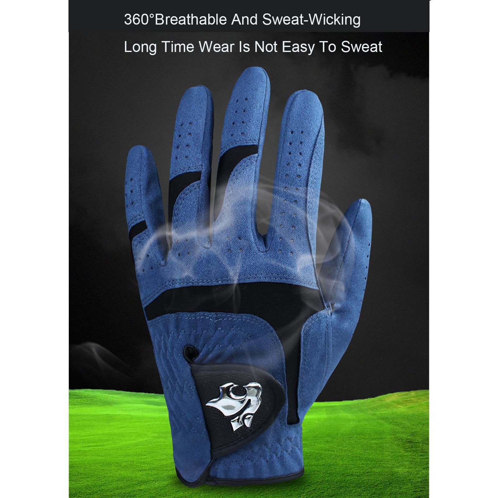 1 Pièces Gants de Golf Hommes Antidérapant Respirant Microfibre Tissu Main Gauche Golfeur Sports de Plein Air Gants avec Velcro,Black,26(Length20cm)