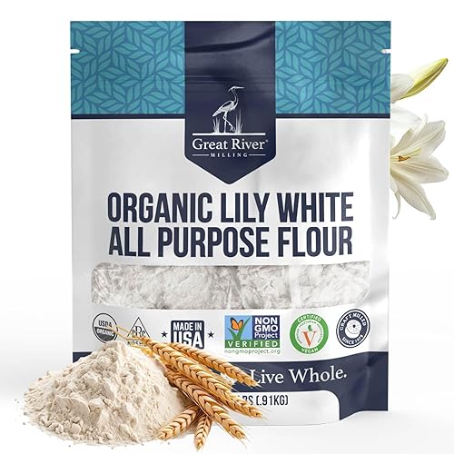 Great River Milling Lily White - Harina orgánica multiusos | Sin blanquear y sin bromar | Sin OMG, Kosher | Ideal para pan, galletas, pasteles, masa