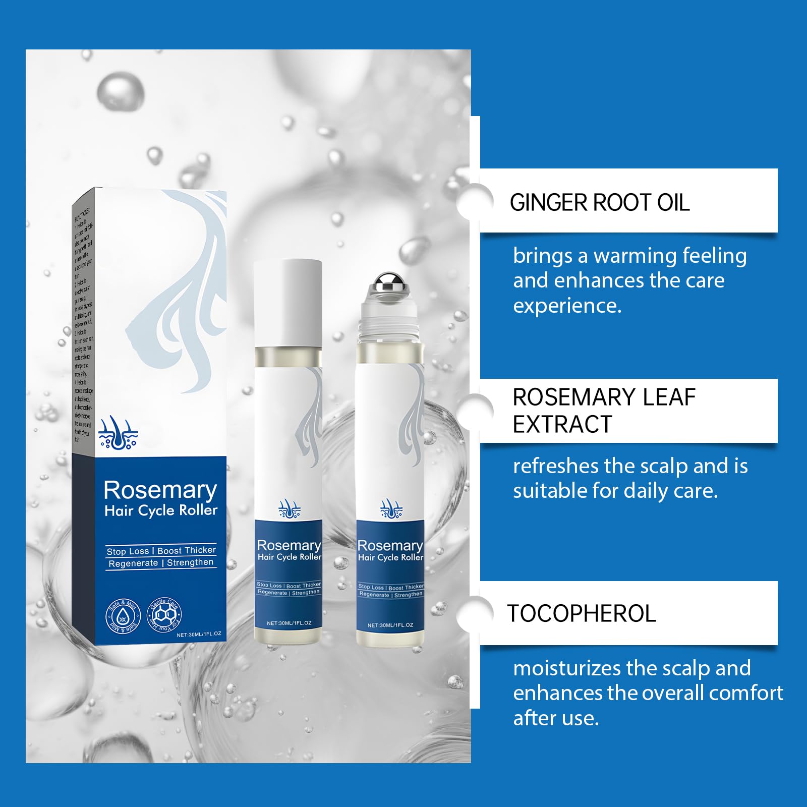 Haarwuchsserum Roll-On mit Rosmarin, Serum für krauses Haar, reduziert Haarausfall und stärkt die Haarfollikel für dickeres, erfrischtes Haar, für alle Haartypen geeignet (6pcs)