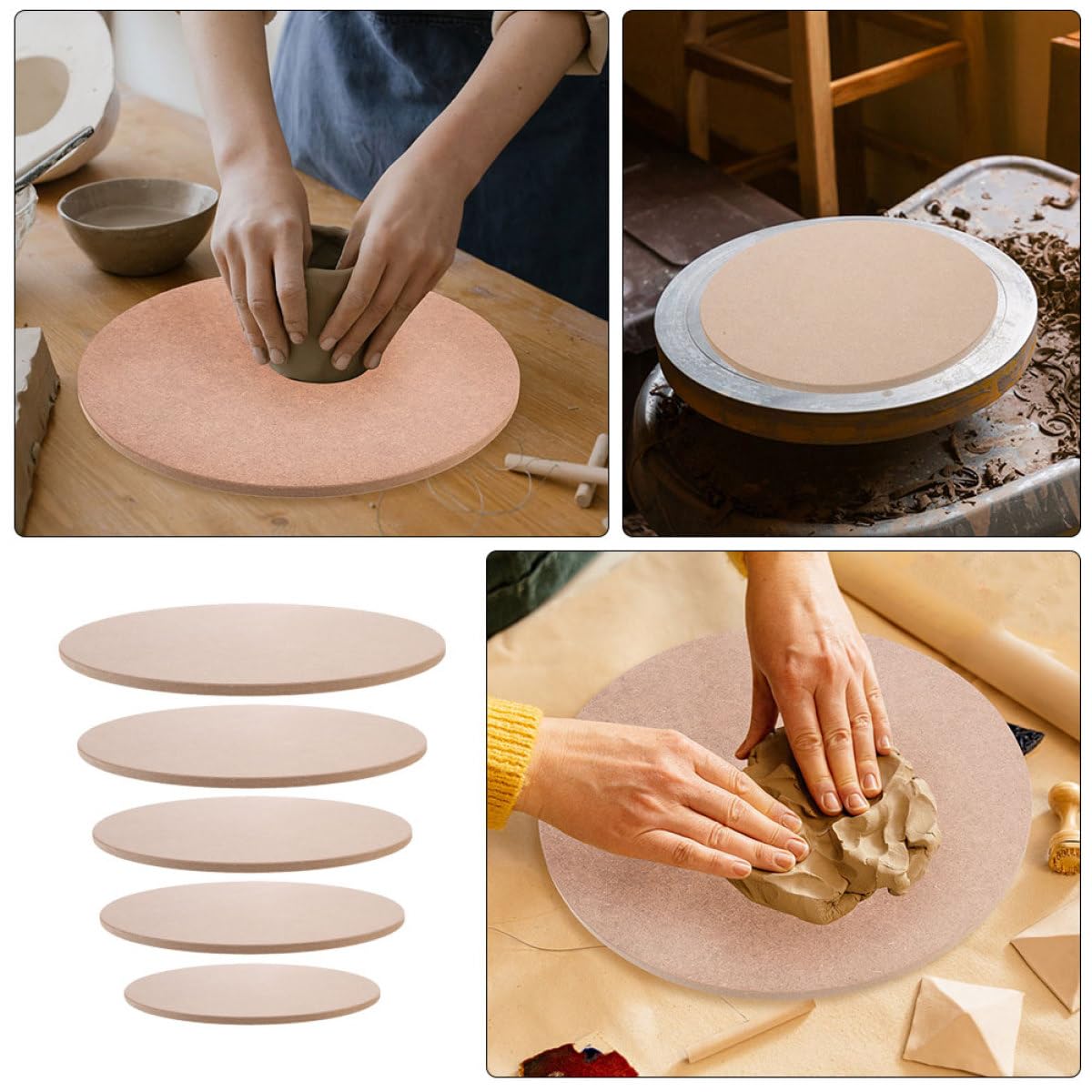 Alipis Base Para Torno De Alfarero y Tabla De Secado De Densidad Alta, 5 Piezas De Fibra De 11 a 20 Cm, Para Modelar Arcilla y Manualidades Cerámicas En Casa, Uso Artesanal y Decorativo