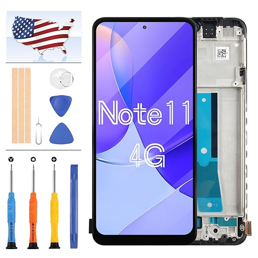 for Xiaomi Redmi Note 11 4G Screen Replacement LCD Screen for Xiaomi Redmi Note 11 4G 21121119SC 6.5" LCD Display Touch Digitizer Panel Full Assembly Kits (Black with Frame,Figerprint Function)