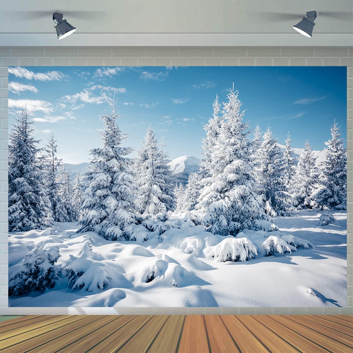 CYLYH 7X5FT Snowy Scenery Winter Forest Photography Backdrop - New Year Party Winter Scene White Snow Forest Christmas Party Kids Photography D594