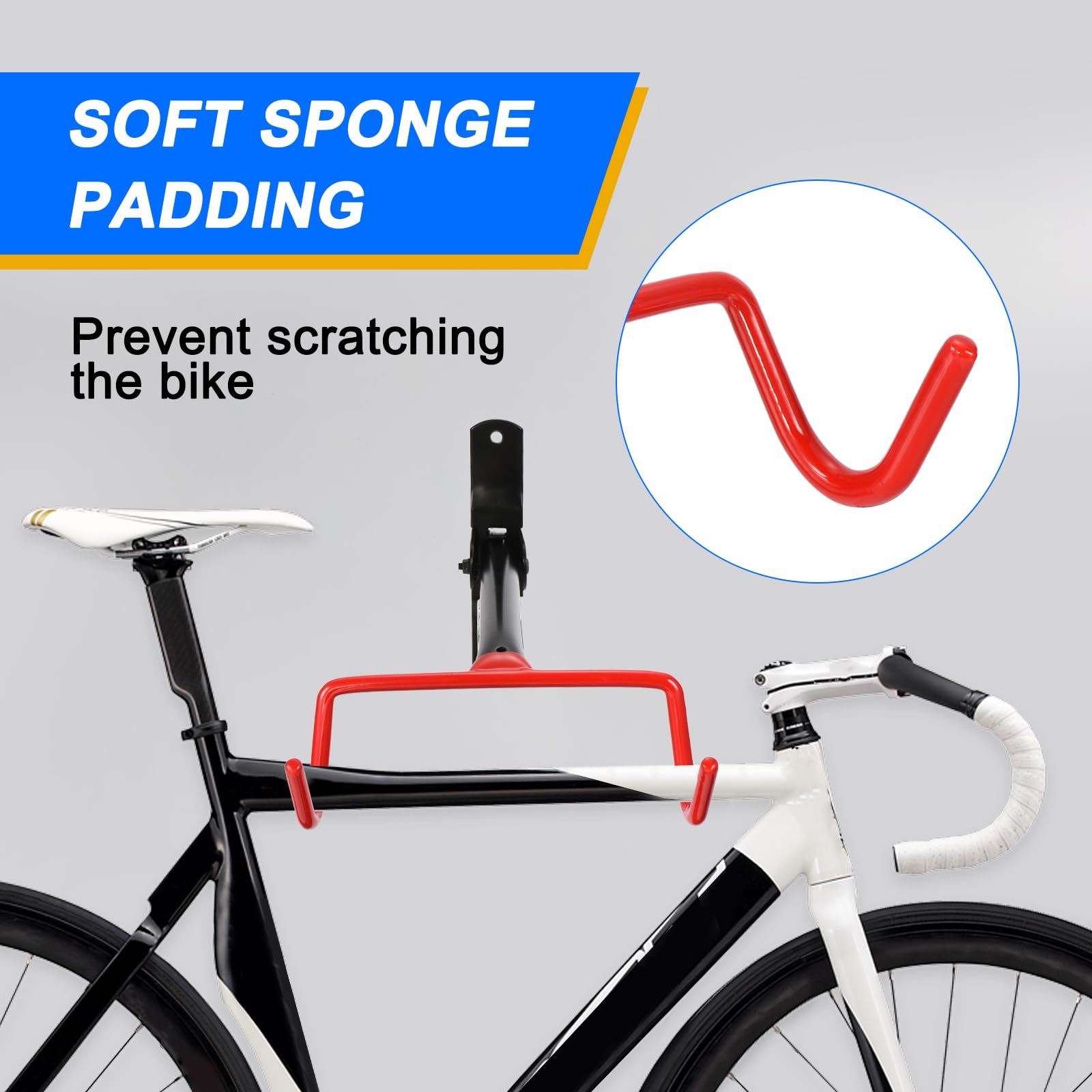PATIKIL Lot de 2 supports muraux horizontaux pliables pour vélo intérieur, crochet de suspension en métal pour vélo hybride d'intérieur