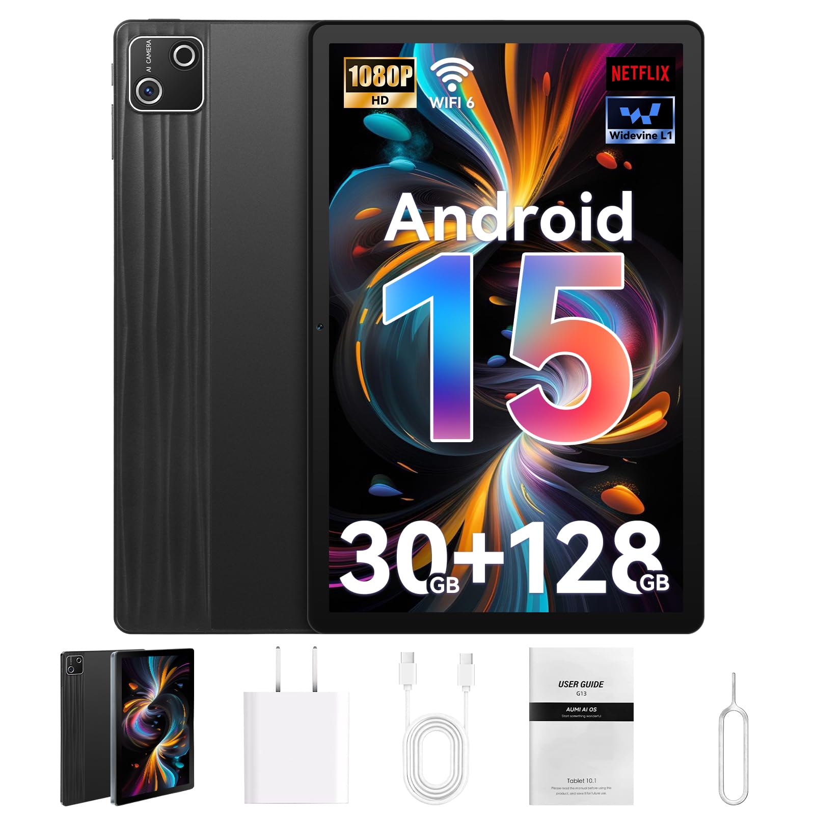 Tablet, 10.1 Inch Android 15 Tablet with 30GB RAM 128GB ROM 1TB
