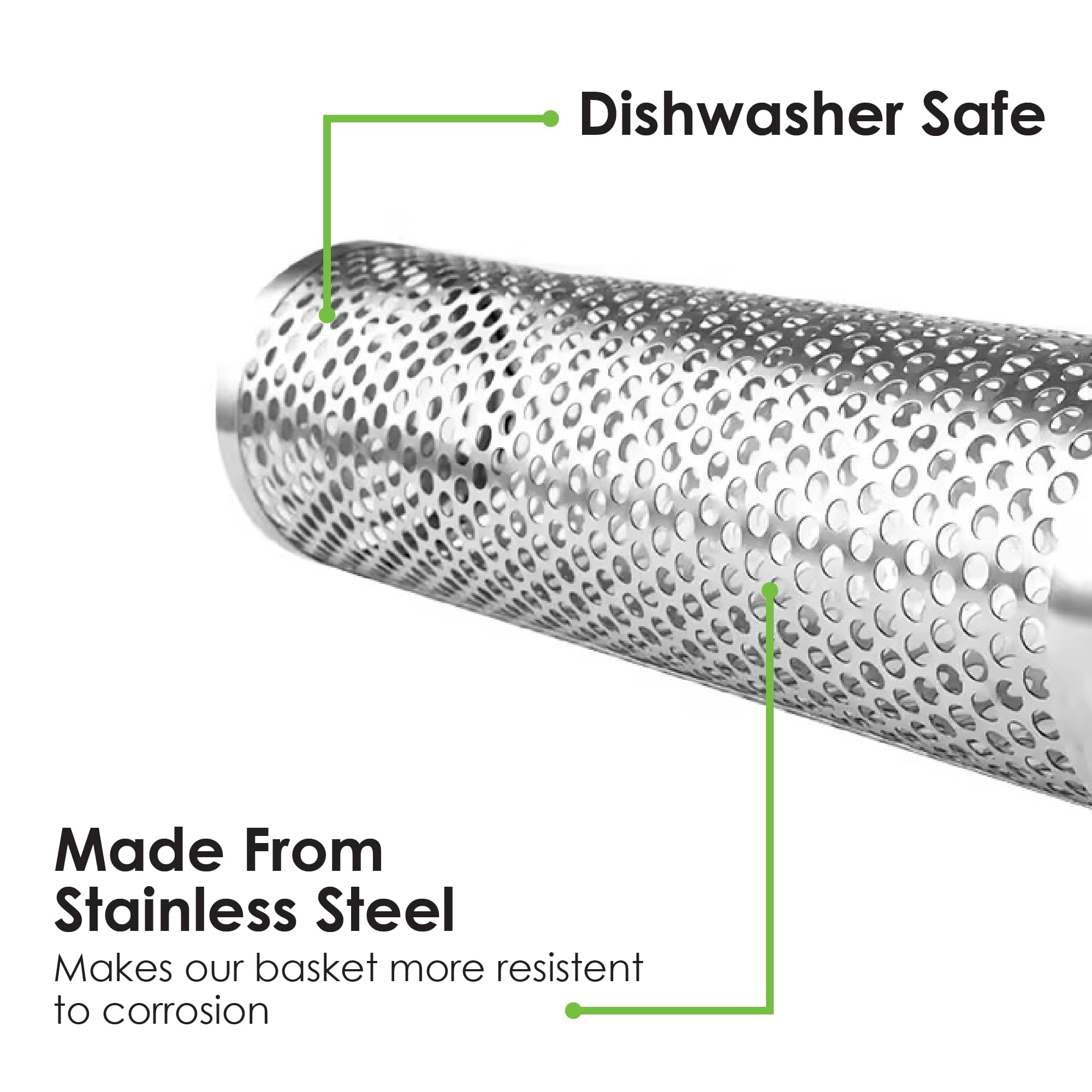 2pcs Large Nesting Rolling Grill Baskets for Outdoor Grill, USA Based, Commercial Grade, 304 Stainless Steel BBQ Round Grilling Baskets with Wood Handles Set with Oil Pourer/Brush and Grill Glove