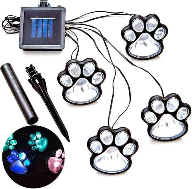 WALLFIRE LED Paw Decor Solar Light, 4 Solar Dog Cat Animal Paw Print Lights Garden Outdoor LED Path Lamp for Garden Patio Yard Decor Walkway (Color : Multi-color(color random))