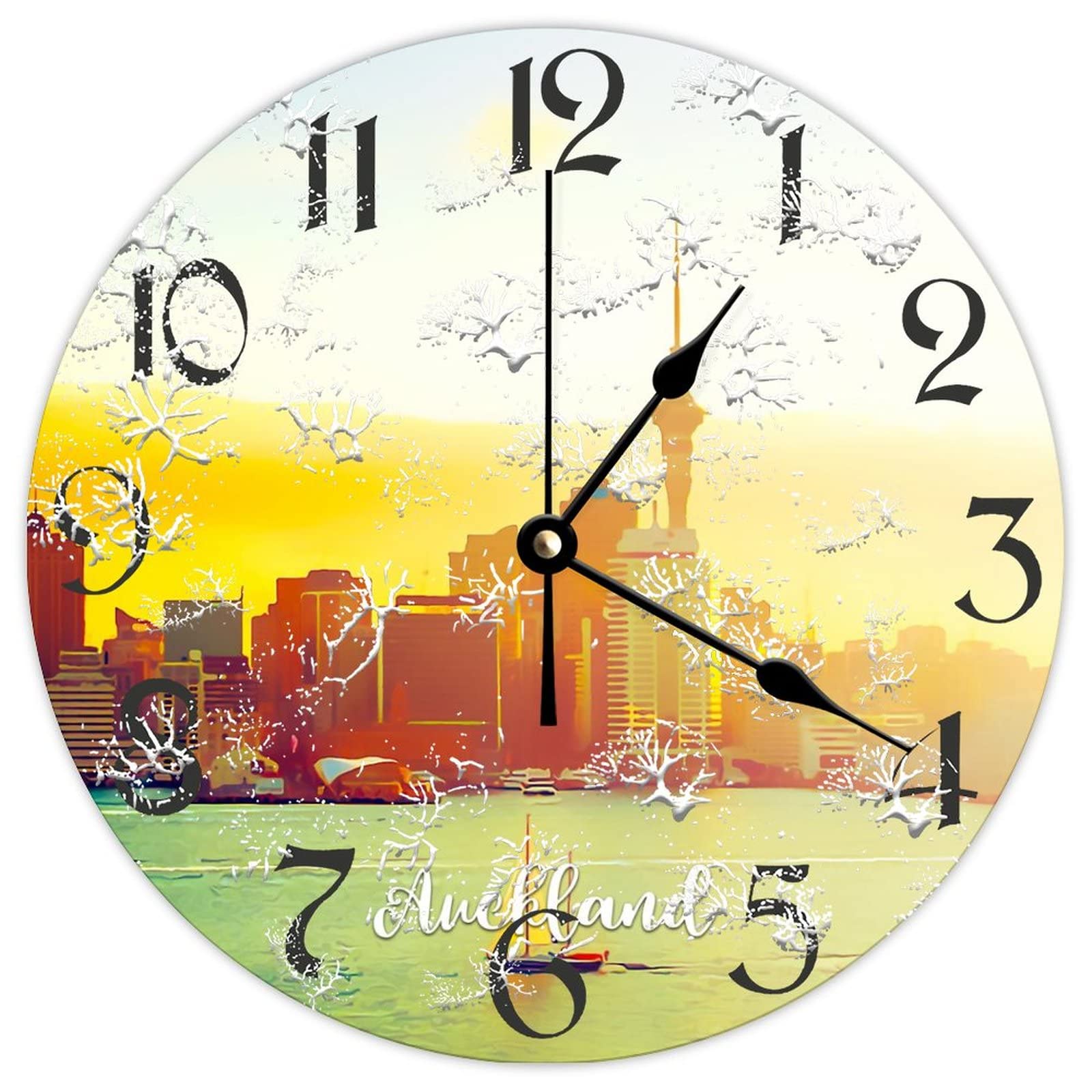 Horloge murale ronde en bois Auckland decorative et sans tic-tac 38cm