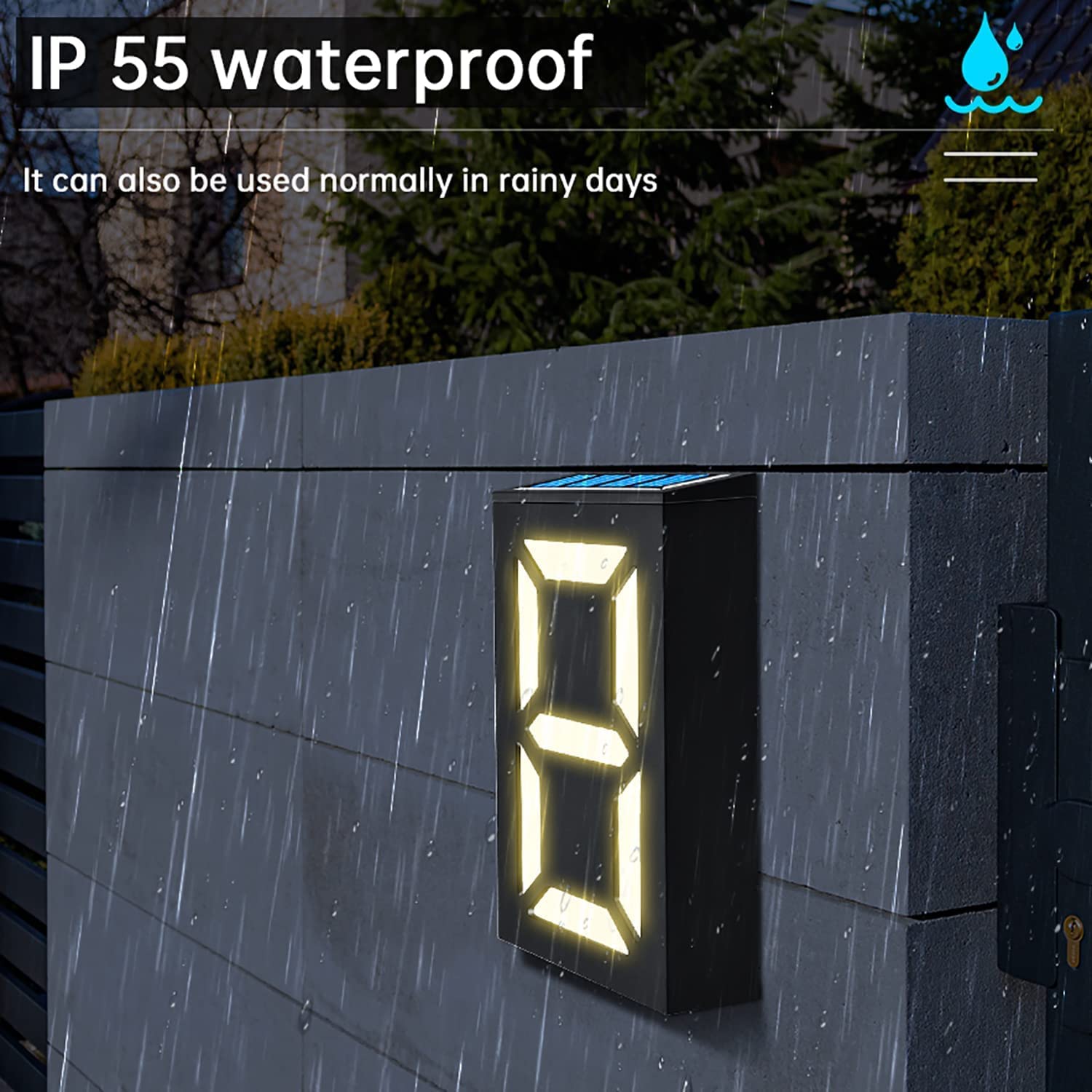 KINGCOO Luce solare per numero civico esterno, impermeabile, luce a LED per indirizzo, cassetta postale, porta, targa per porta, lampada notturna, numero fai da te 0-9, illuminazione per esterni (2